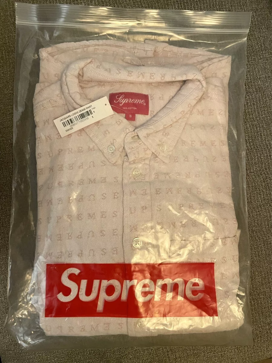 Supreme Jacquard Logos Denim Shirt Pink Size Small