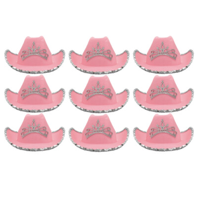 PACK OF PINK COWBOY HATS WITH TIARA COWGIRL FANCY DRESS  display picture 1