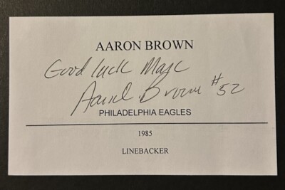Aaron Brown Hand Signed Auto Autograph Index Card Philadelphia Eagles