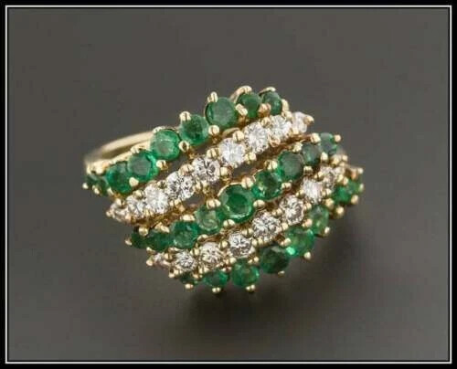 2Ct Lab-Created Round Green Emerald Halo Engagement Ring in 14K Gold