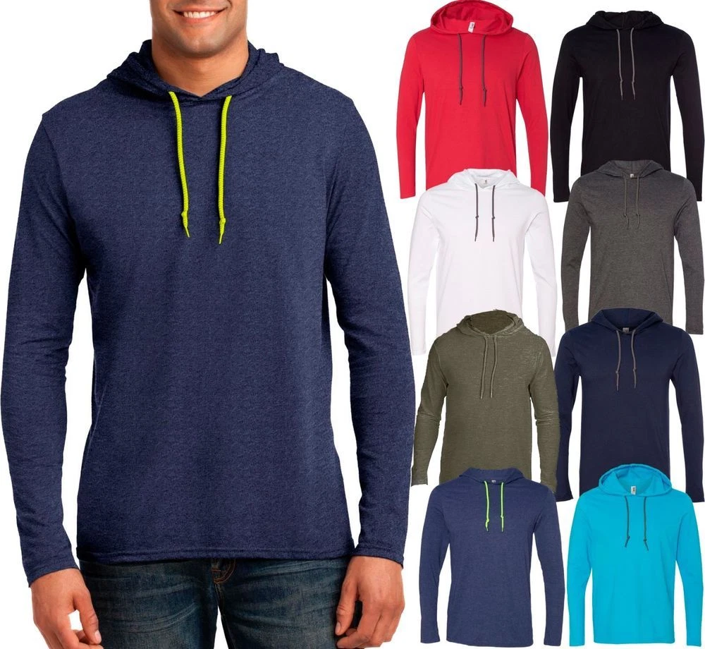 Mens Lightweight Hoodie T-Shirt Long Sleeve Hoody Tee Soft Cotton S-XL,  2XL, 3XL