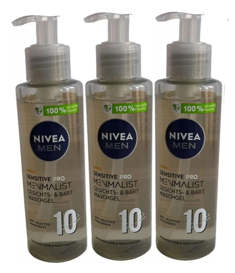 Nivea Men Sensitive Pro Menmalist Gesichts & Bart Waschgel 3x 200 ml
