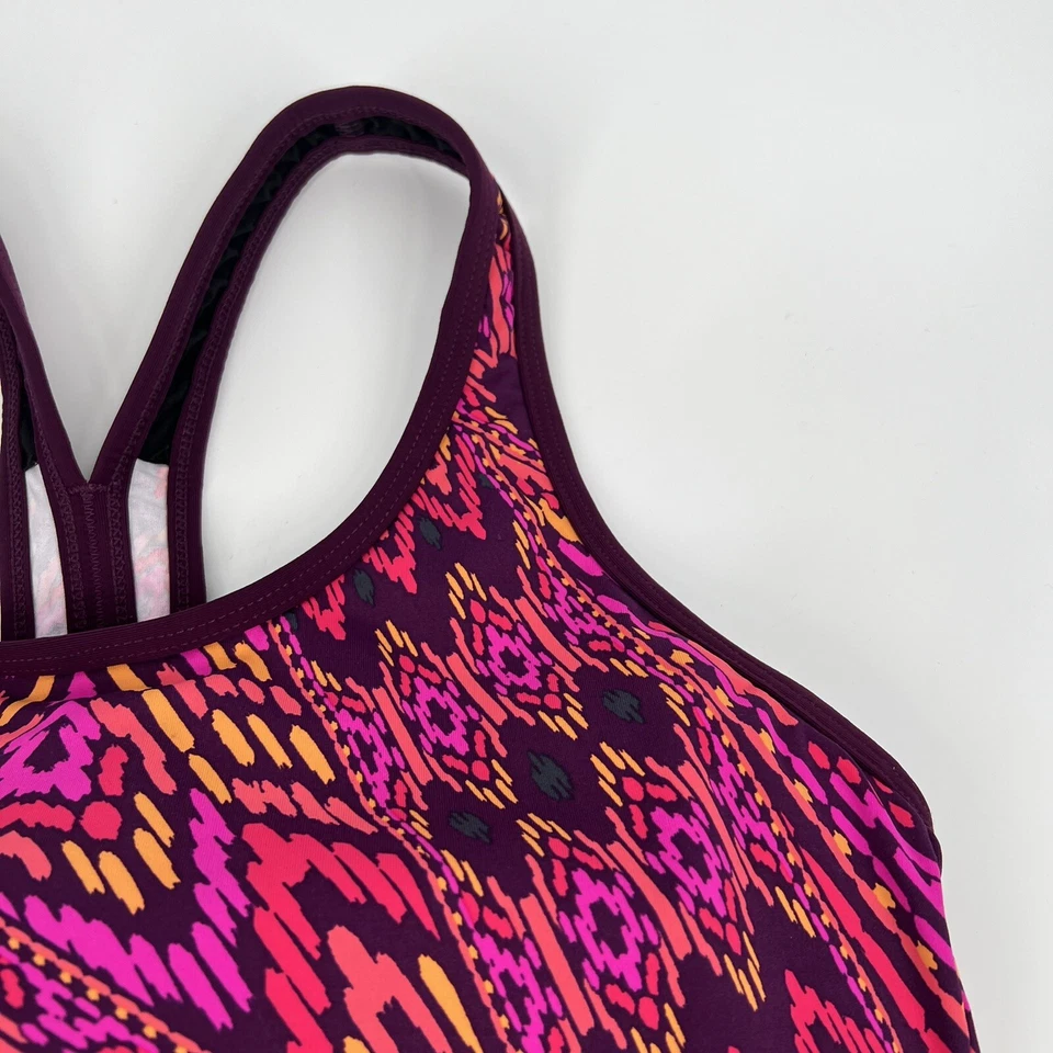 Camiseta Tankini Athleta Mujer Talla Pequeña Rosa Lados Acanalados Nadar Playa Cayo Coco Foto 2 de 4