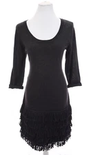 Calvin Klein Tiered Fringed Sweater Knit Sheath Dress Flapper Gray Sz M