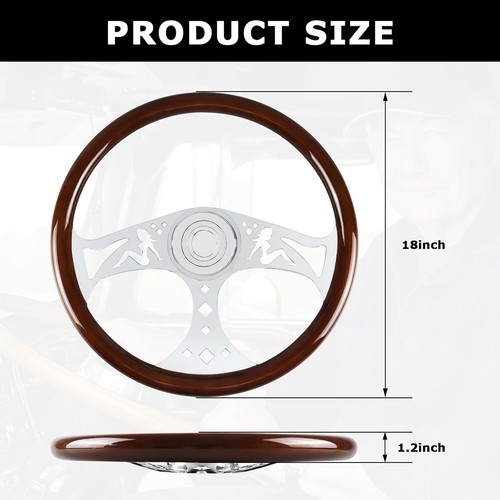 Versatile 18-Inch Wooden Steering Wheel Ideal for Kenworth, Peterbilt, Volvo - Picture 4 of 8