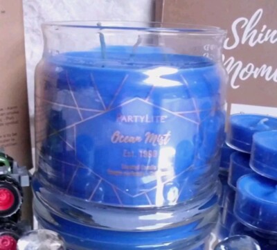 PartyLite OCEAN MIST 3 Docht Duftwachsglas + 24 Teelichter OVP G7364 Meer  