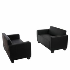 Couch-Garnitur Sofa-Garnitur 2x 2er Sofa Lyon Kunstleder ~ schwarz