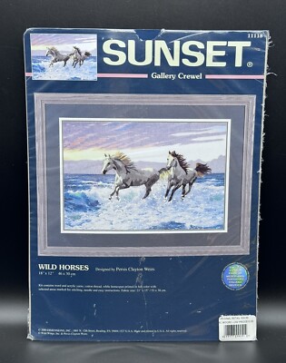 SUNSET Gallery Crewel Kit 11118 WILD HORSES 2000 Dimensions 18 x 12  Vintage NEW