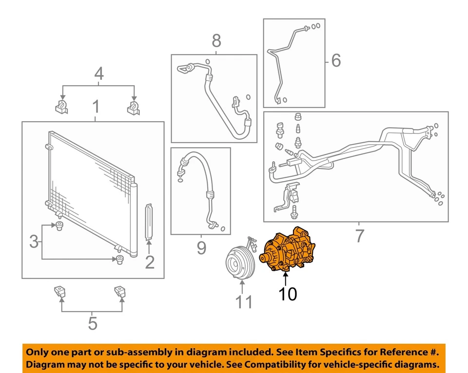 Compresor de aire acondicionado usado se adapta a: Toyota Sienna 2011 6 cilindros grado C Foto 3 de 4