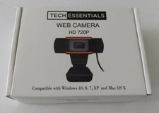 TECH ESSENTIALS HD 720P USB Computer Webcam w/ Microphone - Black - NEW