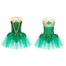 Kids Girls Cosplay Mesh Bodysuit Keyhole Back Jumpsuit Role Play Leotard Tutu