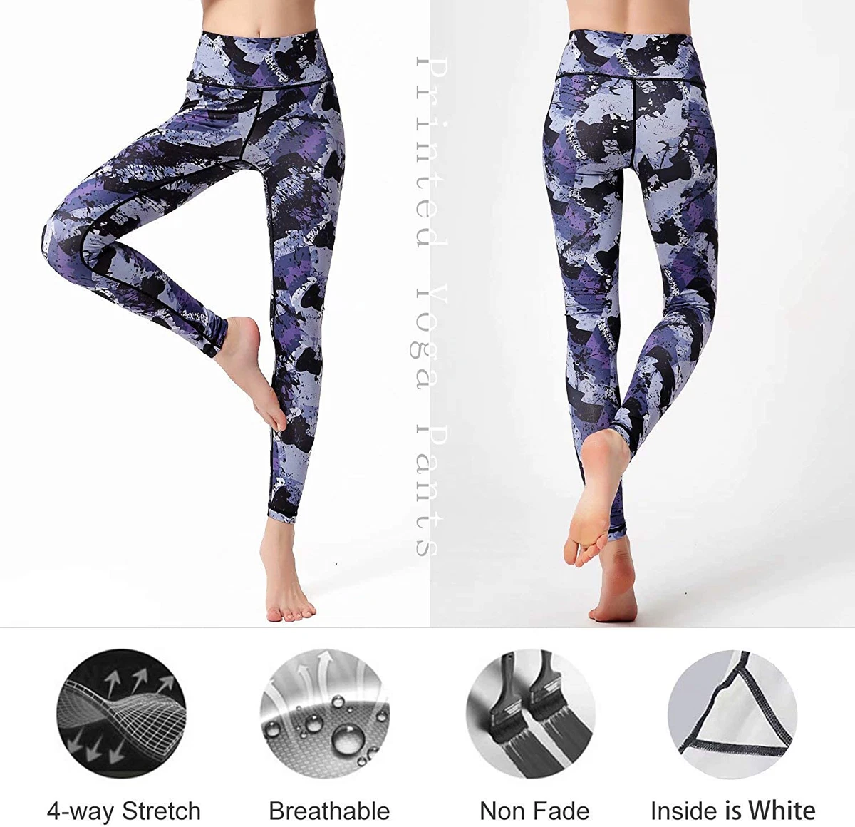 Witkey Printed Extra Long Women Yoga Leggings High Waist Tummy Control Over  The