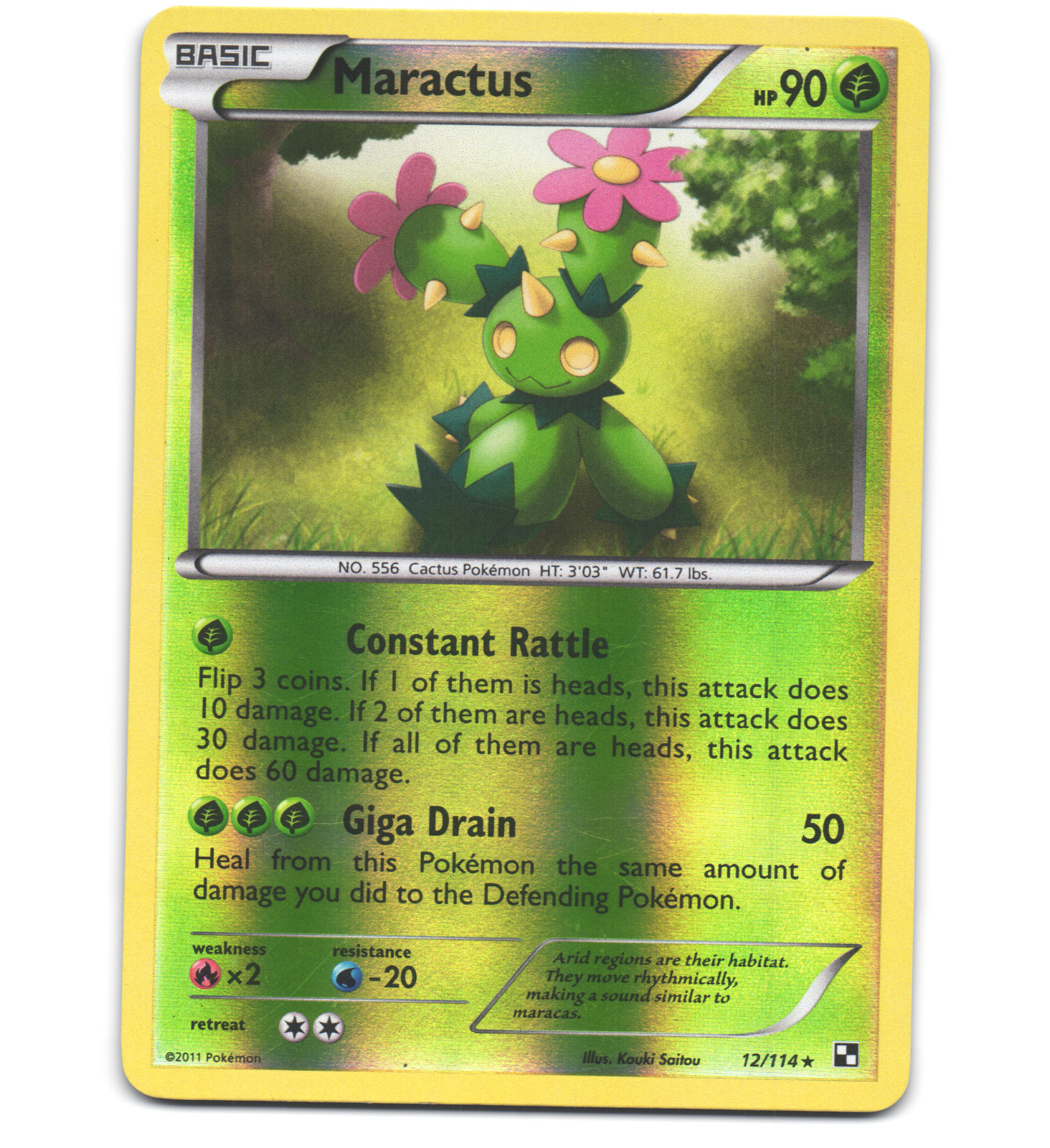 Pokemon 2011 Light Play Maractus Black & White REVERSE 12/114 Card