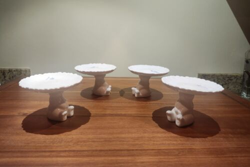 New Set of 4 Pedestal white Ceramic Bunny Cupcake Raiser Stand Easter Spring - Picture 2 of 7