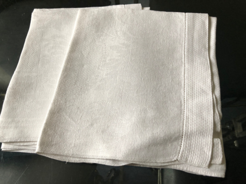 VINTAGE ANTIQUE Set of 2 White Cotton Damask Weave Kitchen Tea Towel Cloth - Picture 1 of 3