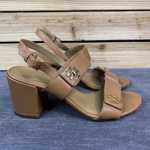Tory Burch Kira Sandal Women’s US 5 Strappy Block Heel Shoe Leather Tan Beige - Picture 4 of 12