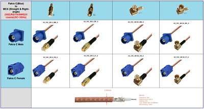 MCX (Straight) to Fakra TypeC (Blue) adapter coaxial RG316 (AWG26) 50OΩ up to 3GHz
