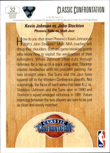 1991/92 Upper Deck Kevin Johnson John Stockton Classic Confrontation # 32 MINT - Picture 2 of 2