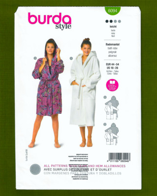 Women's Hooded Robes Sewing Pattern~Length Variations (Sizes 18-28) Burda 6094