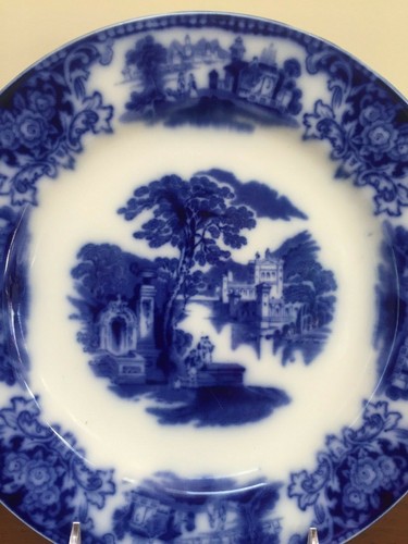 W H Grindley SHANGHAI Flow Blue 8 ⅞” Luncheon Plate c. 1891 - Picture 2 of 10