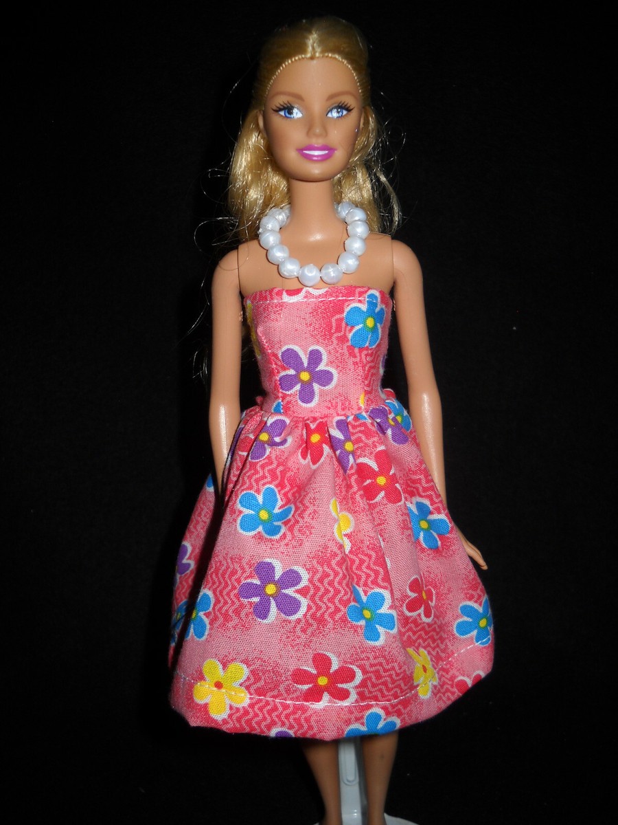 strapless open back dress Barbie Pink Flower Dress w/ A Rose On A Swing Original Advertising Dis –  Ephemera Finds main image 1