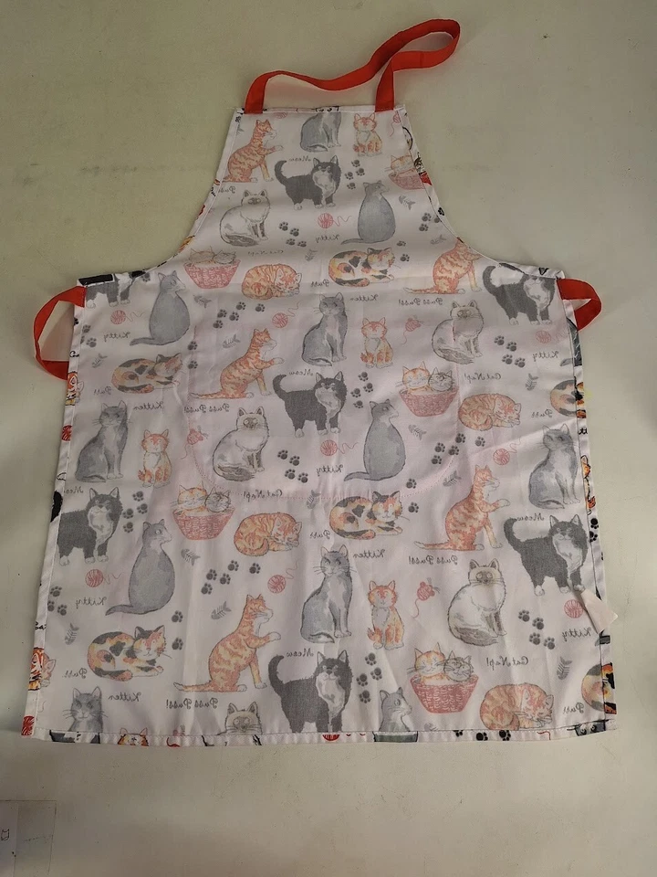 Delantal de cocina ajustable estampado de gatos con anillo toallero bolsillo leer Foto 4 de 4