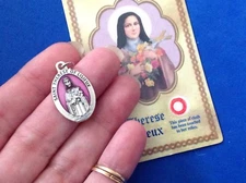 St THERESE of Lisieux Saint Medal with Relic Holy Card Medal Enamel 1" Italy 