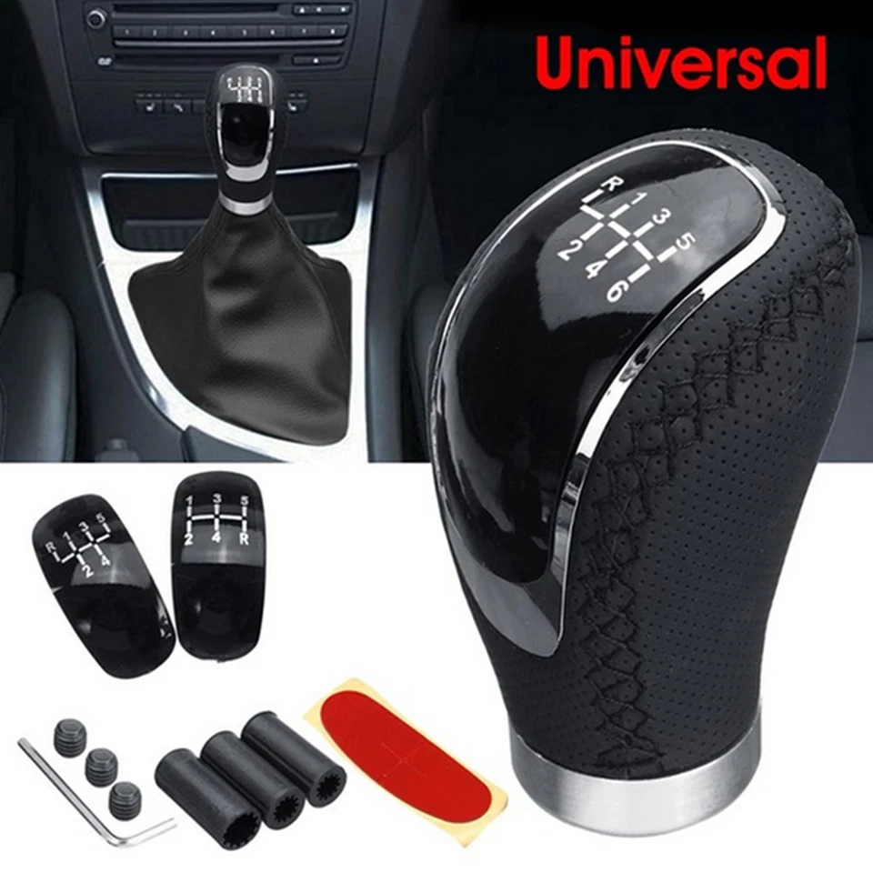 Alavanca de câmbio manual de couro preto 5/6 velocidades câmbio de marchas de carro com 3 tampas de botão - Imagem 2 de 4