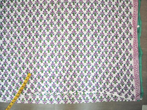 Cotton Fabric India Block Print Floral Purple Green Teal Blue White Ivory BTY - Bild 7 von 9