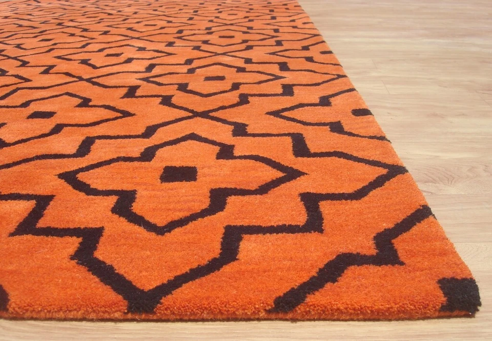 Stark Lilly Tile Modern Orange Black Hand-Tufted 100% Wool Soft Area Rug Carpet - Image 4 of 4