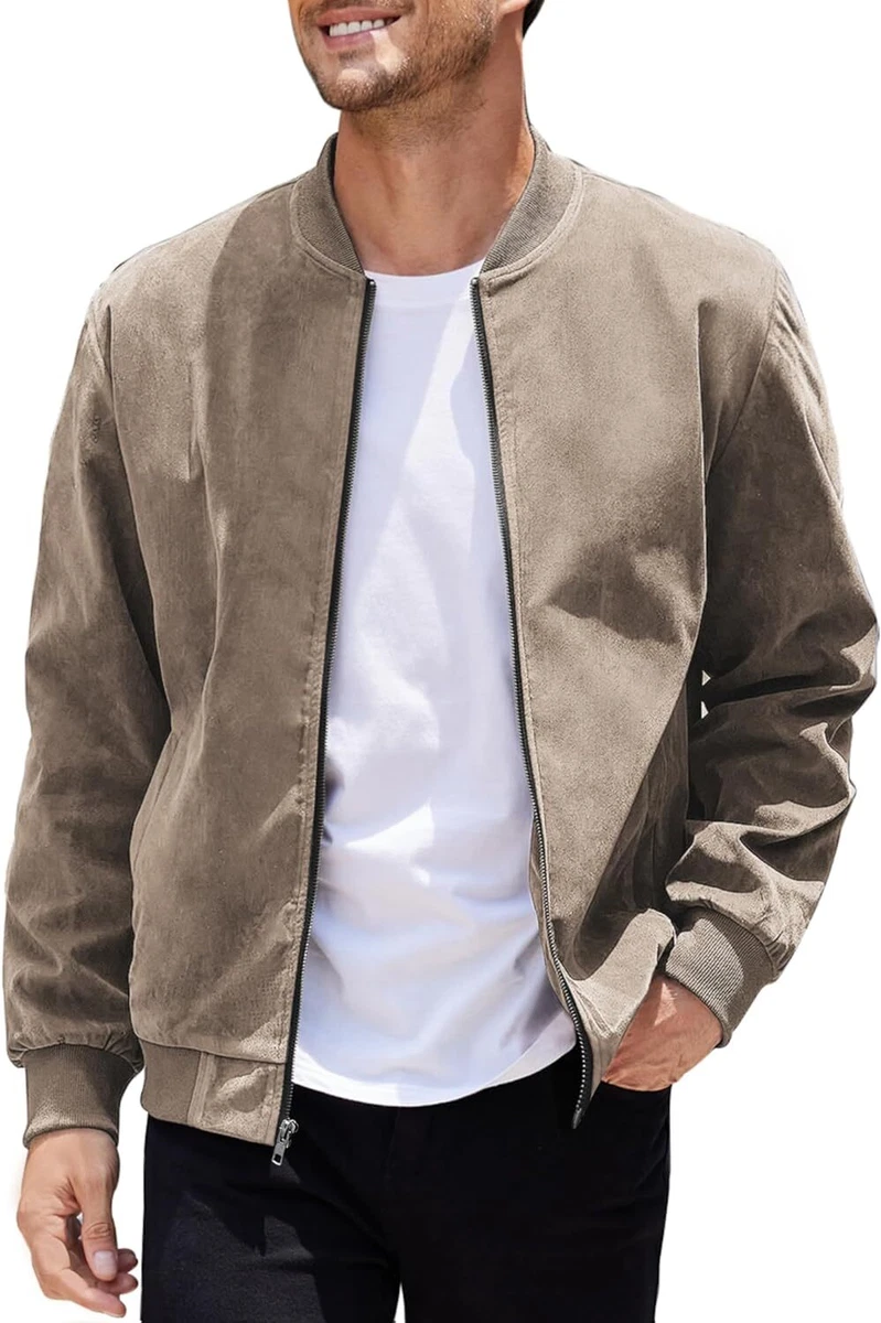 COOFANDY Men s Casual Varsity Jacket Vintage Lightweight Suede