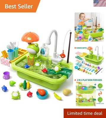 Play Sink with Running Water, Kitchen Play Sink Toy with Electric Faucet, Pla...