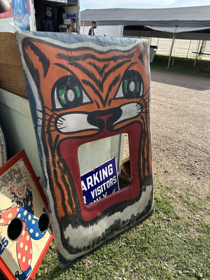VTG 1940 Antique Carnival Canvas Tiger Carousel Folk Art Game circus Tattoo