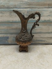 Vintage Vase Pitcher Made in Italy 7" Floral Footed Brass Handled