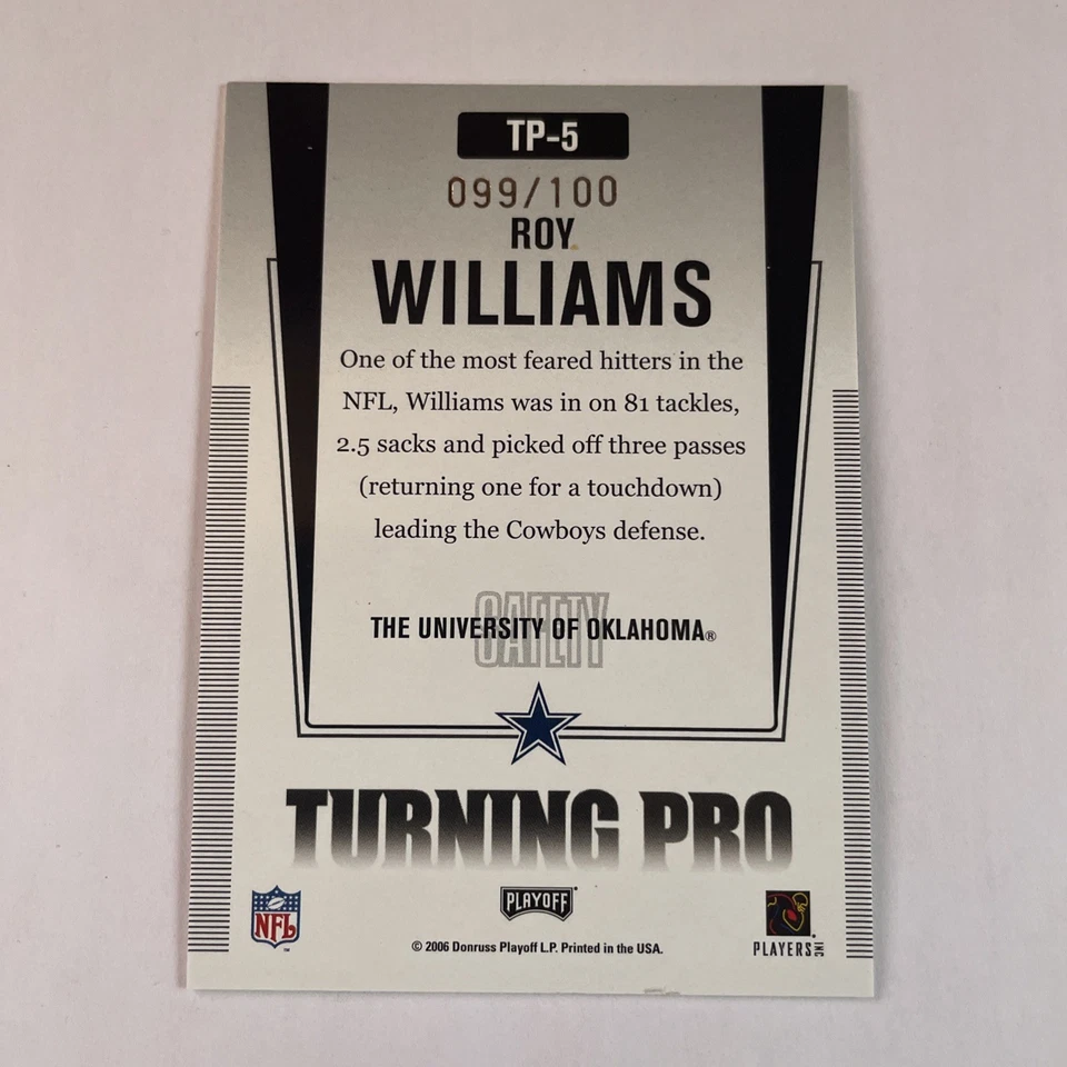 2006 Playoff Prestige Turning Pro Silver TP-5 Roy Williams # 99/100 Cowboys NFL - Image 4 of 4