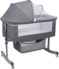 Baby Bassinet, Height Adjustable Baby Bedside Bassinet, with Mosquito Net READ