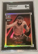 KHAMZAT CHIMAEV 2022 dONRUSS oPTIC AKA"BORZ" sILVER hOLO pRISM #23 SGC 9