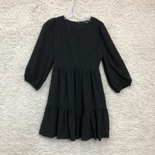 Madewell Dress 0 Adult Black A Line Puffed Sleeve Tiered Back Zip Stretch Womens