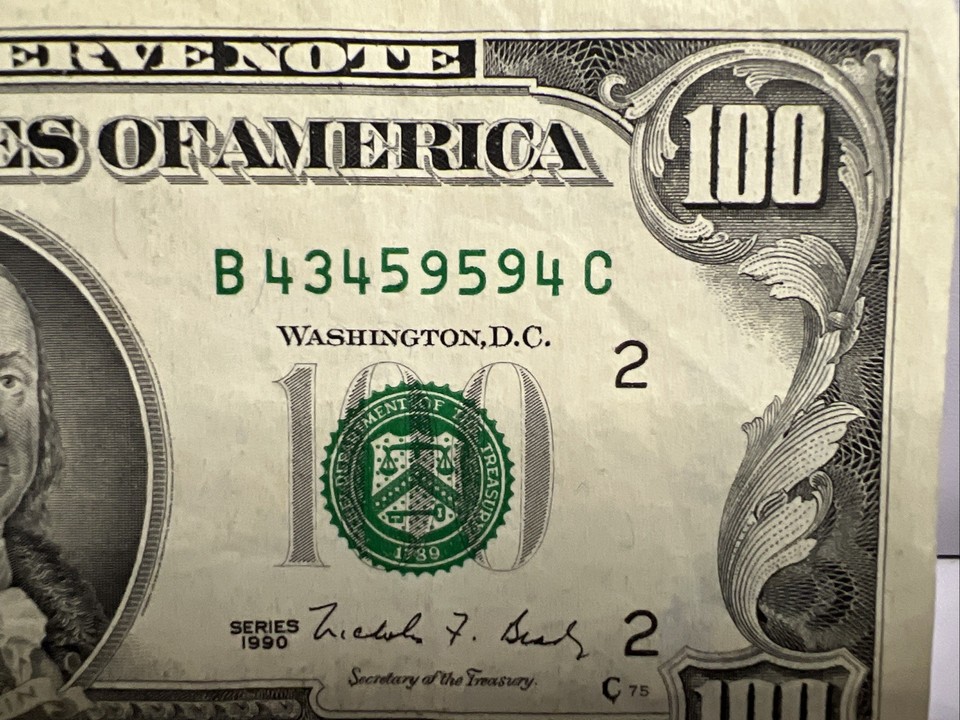Series 1990 US One Hundred Dollar Bill 100 New York B 43459594 C series-1990-us-one-hundred-dollar-bill-100-new-york-b-43459594-c