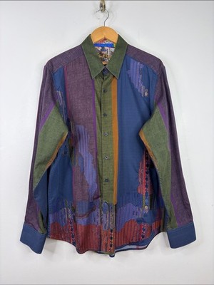 Robert Graham Limited Edition Shirt Mens XL Purple Tapestry Patchwork Numbered