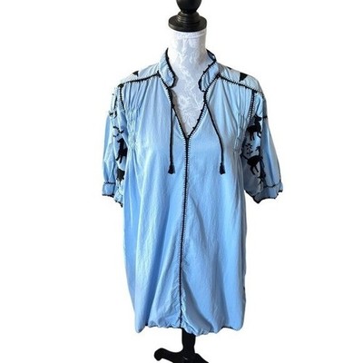 Carolina K Printed Midi Length Kaftan Dress Embroidered Womens Small Blue