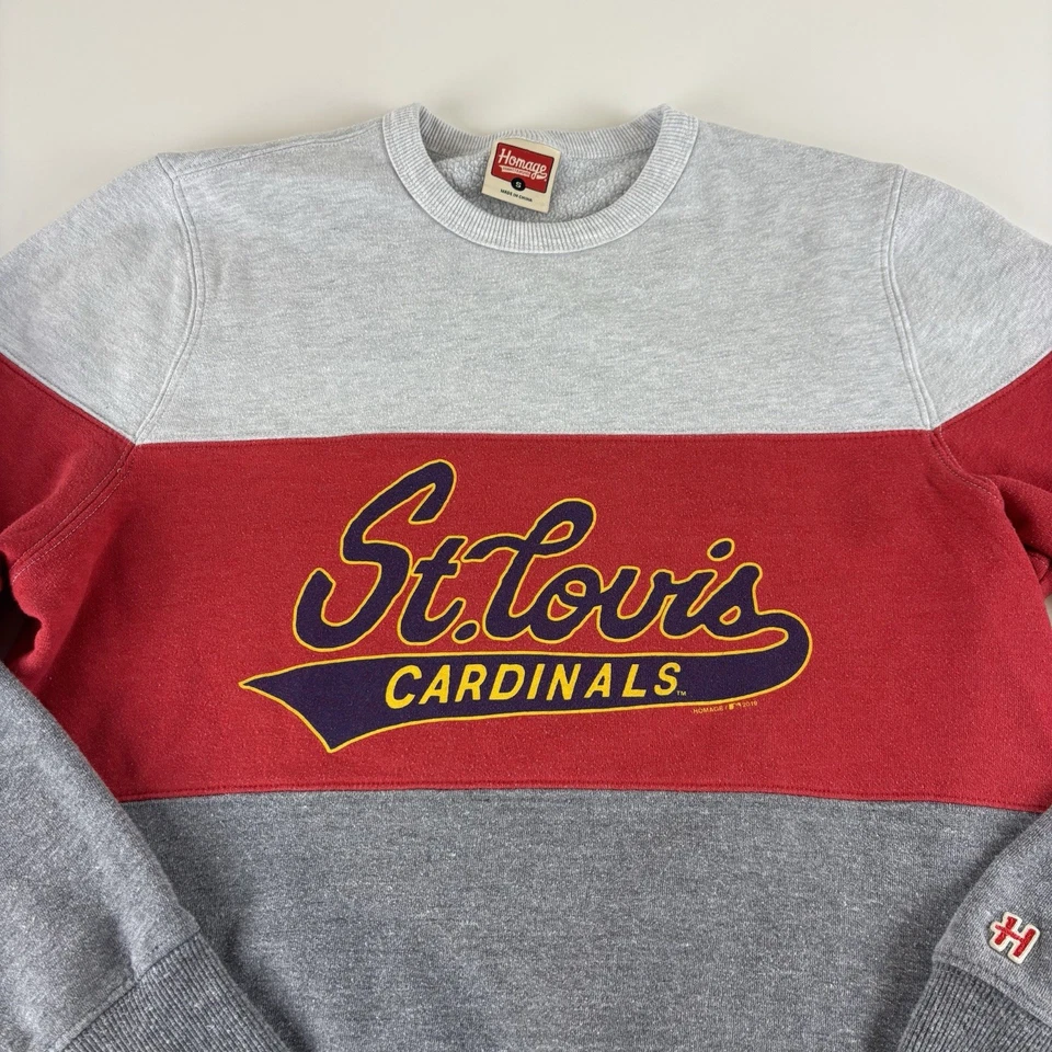 Homage St Louis Cardinals 运动衫男式小号红色灰色圆领色块 MLB — 第 2/4 张图片
