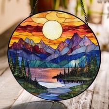 Mountain Range Stained Glass Suncatcher, Nature Suncatcher For Window Hanging