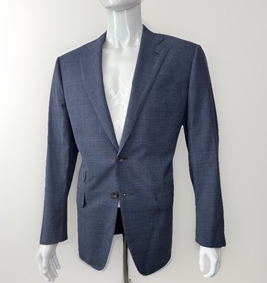 THOM SWEENEY Prince of Wales Check Half Lined Blue Wool Sports Jacket Blazer 44''