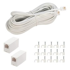 Phone Extension Cord 33 Ft with RJ11 Plug 2 Couplers 15 Cable Clips