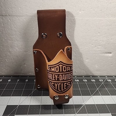 Harley Davidson Bar & Shield Brown Leather Belt Beer Drink Holster