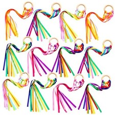 12 Pcs Rainbow Ribbon Wooden Waldorf Toys Creative Waldorf Hand Bright Color