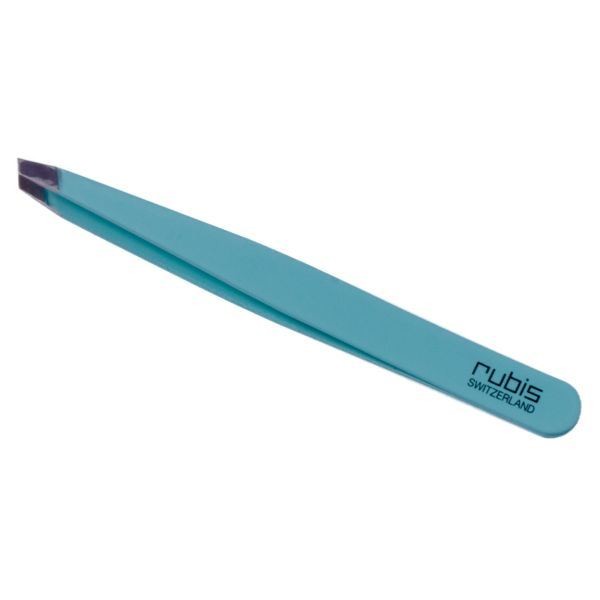 Rubis Tweezer Slanted Tip Stainless Steel Satin Light Blue