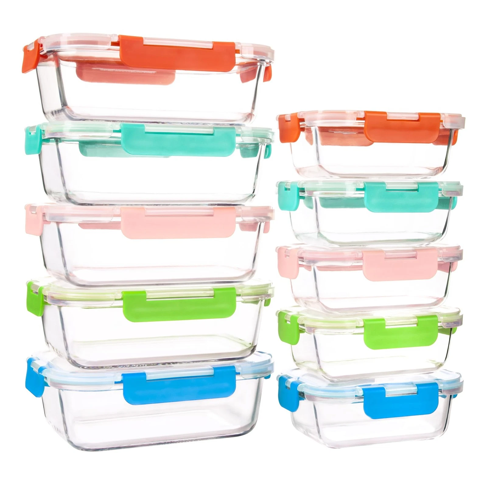 10 PACK Glass Food Storage Containers with Leak Proof Lids, Glass Airtight Me...