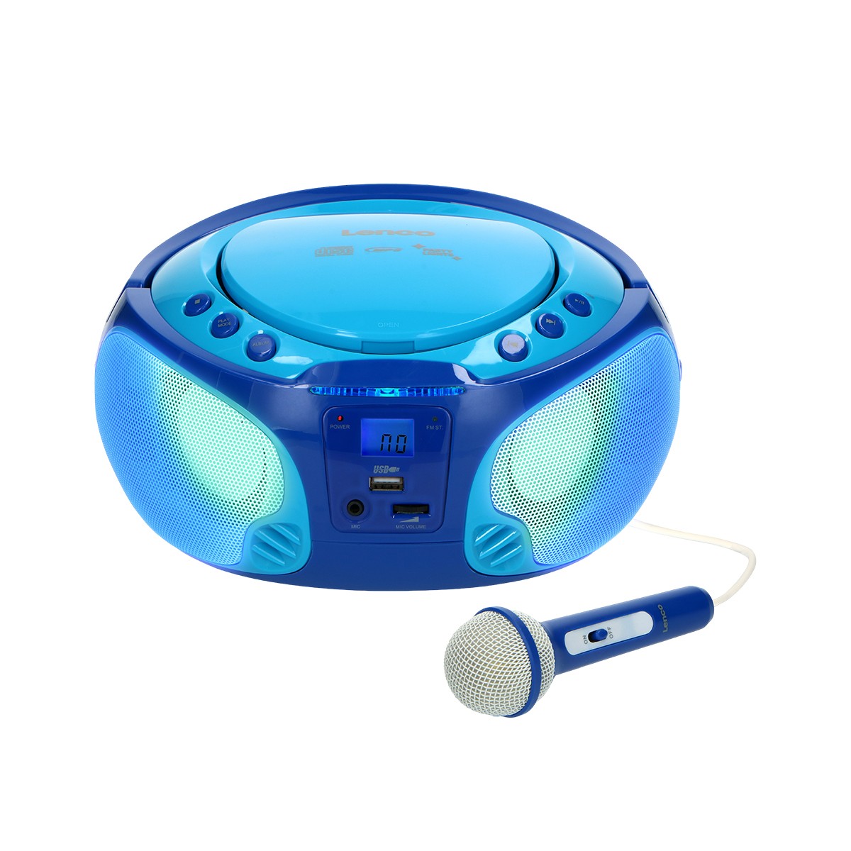 Lecteur CD MP3 portable Lenco avec microphone et effets lumineux